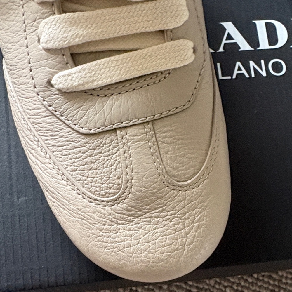 Prada Cream Leather Lace-Up Sneakers - Picture 5 of 6